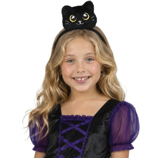Halloweenská čelenka plyšová černá kočka 