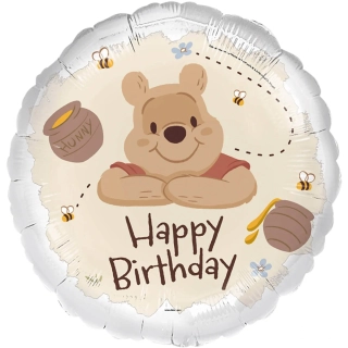 Fóliový balonek Medvídek Pú Happy Birthday kruh 45 cm