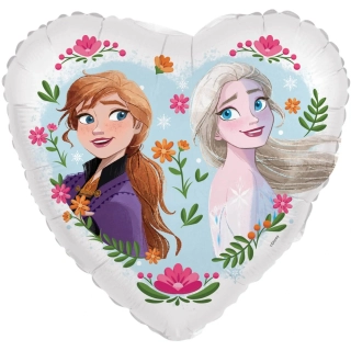 Fóliový balonek Frozen Anna a Elsa srdce 45 cm