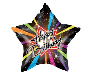 Fóliový balonek Hvězda Happy Birthday 44 cm