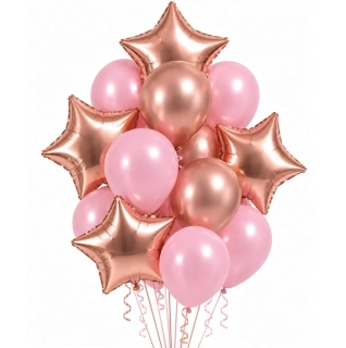 Balonkový buket světle růžový a Rose Gold 14 ks