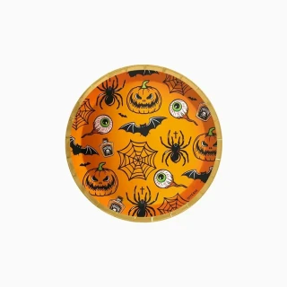 Papírové talířky Halloween dýně oranžové 17 cm - 8 ks