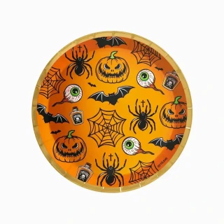 Papírové talíře Halloween oranžové 23 cm - 6 ks