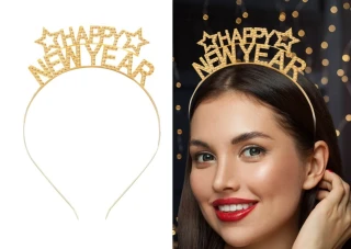 Kovová čelenka silvestrovská Happy New Year zlatá