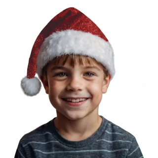 Dětská vánoční čepice Santa Claus třpytivá červená