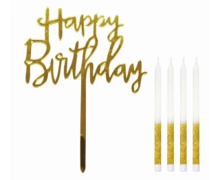 Dekorace na dort Happy Birthday Zápich a svíčky 4 ks