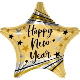 Foliový balonek hvězda Happy New Year - zlatá 45 cm