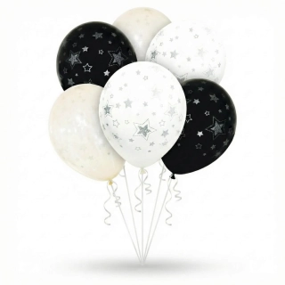 Latexové balonky stříbrné hvězdičky 6 ks