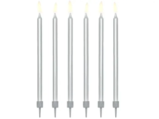 Dortové svíčky dlouhé stříbrné 12 ks