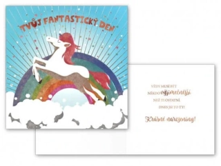 Narozeninové přání Jednorožec s duhou
