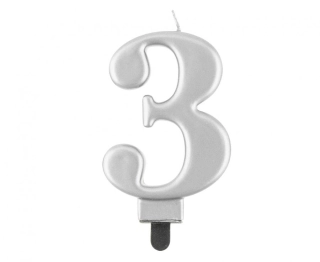 Svíčka narozeninová číslice 3 metalická stříbrná