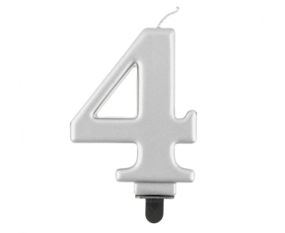Svíčka narozeninová číslice 4 metalická stříbrná