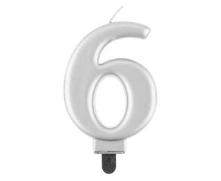 Svíčka narozeninová číslice 6 metalická stříbrná
