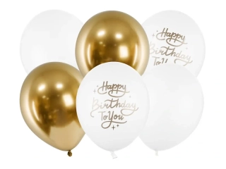 Latexové balonky zlato-bílé Happy birthday To You 30cm - 6ks