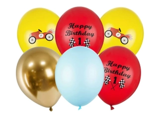 Latexové balonky Happy Birthday - závodní auta 6 ks