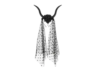 Černá čelenka s ďábelskými rohy a závojem