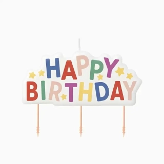 Dortová svíčka Happy Birthday barevná