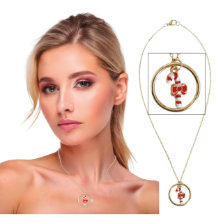 Vánoční náhrdelník s cukrovou hůlkou v kroužku zlatý