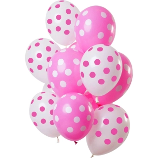 Latexové balonky Dots pink-white 30 cm - 12 ks