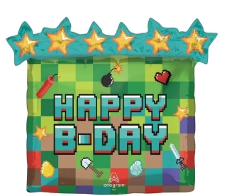 Fóliový balonek Happy B-Day Pixel dort 63cm
