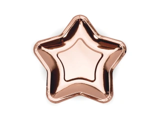Papírové talířky ve tvaru hvězdy - metalické rose gold 18 cm