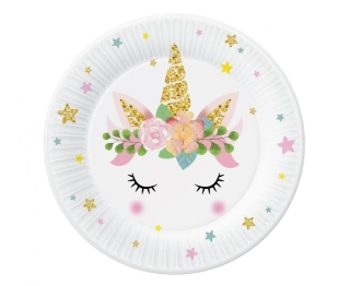 Papírové talířky Jednorožec Floral 18 cm - 6 ks