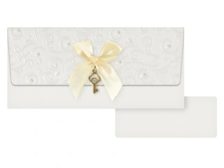 Obálka na peníze Svatební bílá s klíčkem