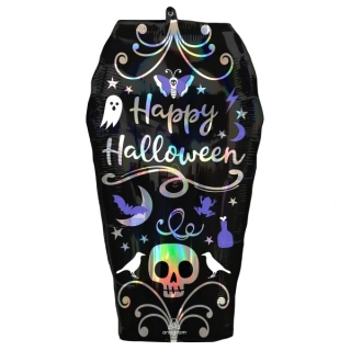 Foliový balonek Happy halloween - rakev holografický 68 cm
