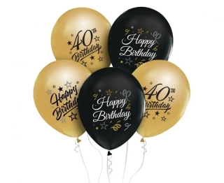 Latexové balonky metalické Happy Birthday s číslem 40 - 5 ks