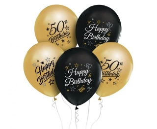 Latexové balonky metalické Happy Birthday s číslem 50 - 5 ks