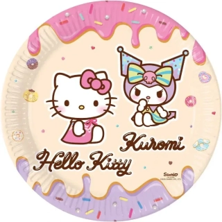 Papírové talíře Hello Kitty a Kuromi 23 cm – 8 ks