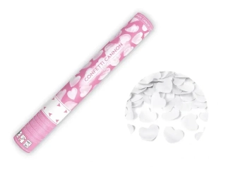 Vystřelovací konfety bílá srdce 40 cm