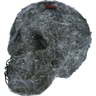 Dekorace na Halloween Lebka s pavučinou a svítícíma očima 