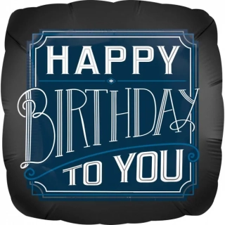 Foliový balonek čtverec černý Happy birthday 43 cm
