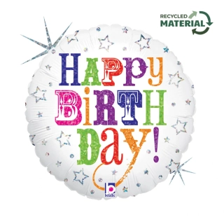 Foliový balonek bílý s barevným nápisem Happy birthday 45 cm