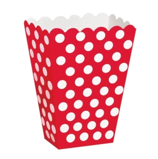 Krabice na popcorn červená s bílými puntíky 8ks