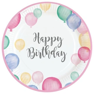 Papírové talíře Pastel Balloons Happy Birthday 23 cm - 8 ks