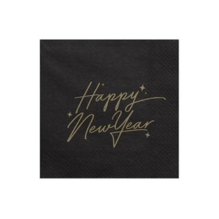 Papírové party ubrousky černé s nápisem Happy New Year 20 ks