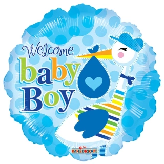 Foliový balonek s čápem Welcome baby boy 46 cm