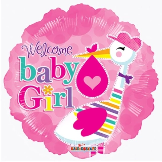 Foliový balonek s čápem Welcome baby girl 46 cm