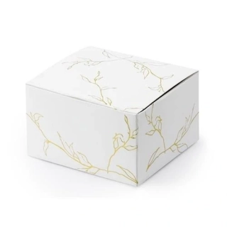 Dárková svatební krabička bílá se zlatými lístky - 1 ks