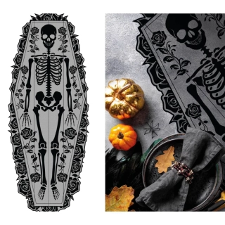 Krajkový běhoun černý Halloween kostra