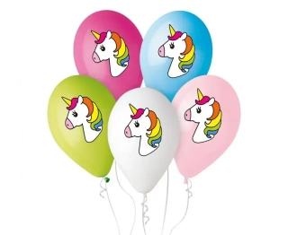 Latexové balonky Jednorožec - barevný potisk 5 ks