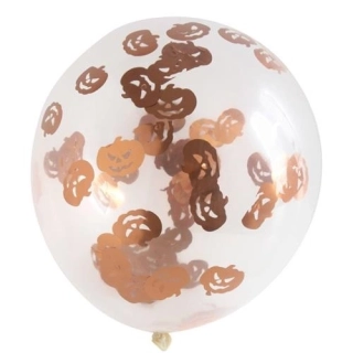 Latexové balonky Halloween průhledné s konfetami dýně 4 ks