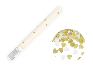 Ruční konfety zlaté a bílé srdce 35cm