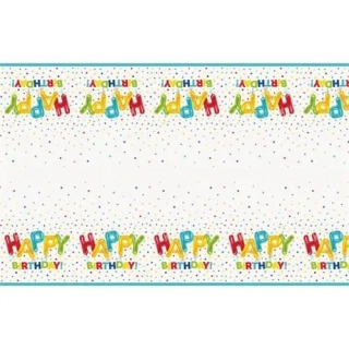 Plastový ubrus konfetový Happy Birthday 137 x 213 cm