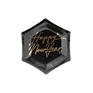 Papírové talířky Happy New Year černé 13 cm
