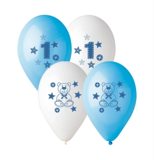 Latexový balonek 1 s medvídkem modrý