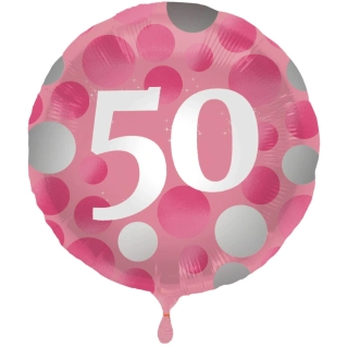 Fóliový balonek růžové puntíky 50. narozeniny 45 cm