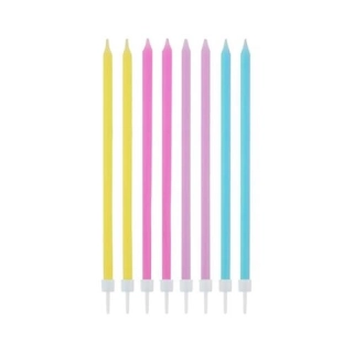 Dortové svíčky dlouhé pastelové s držátky 16 ks